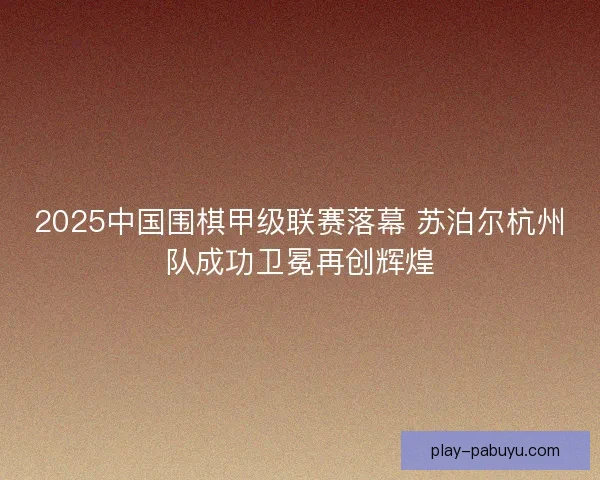 2025中国围棋甲级联赛落幕 苏泊尔杭州队成功卫冕再创辉煌